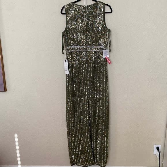 MAC DUGGAL 93603 SEQUINED‎ HIGH NECK SLEEVELESS COLUMN GOWN olive green sz 8 - Picture 5 of 14
